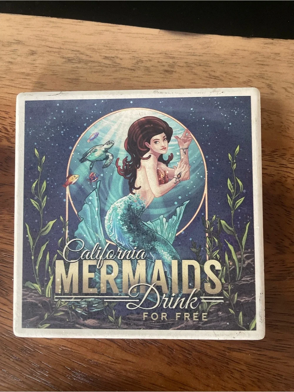 Set of 3 Ceramic Tile Coastal Themed Drink Coasters